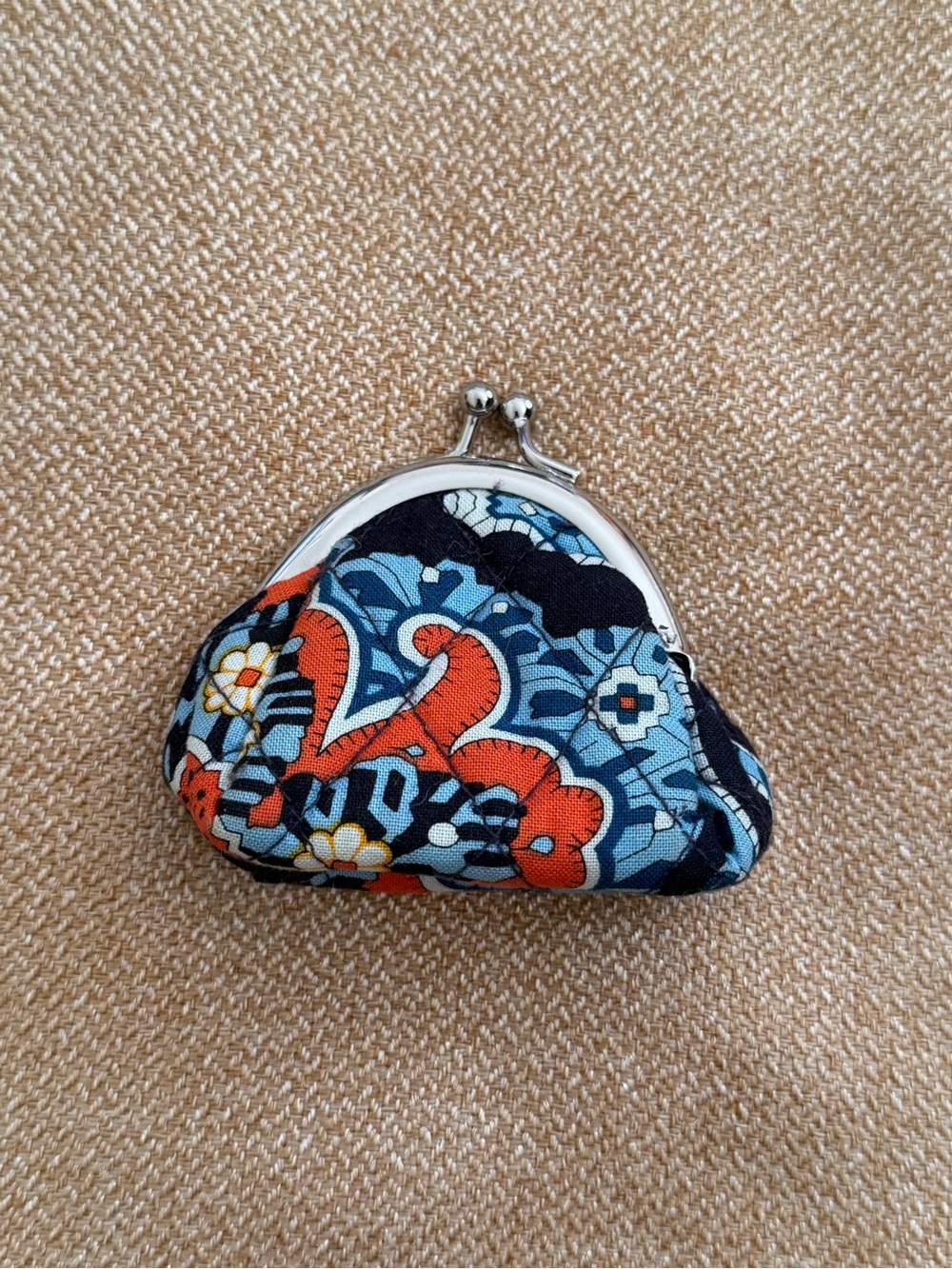 Vera Bradley Double Kiss Kiss Blue & Orange Coin Purse Retried Pattern